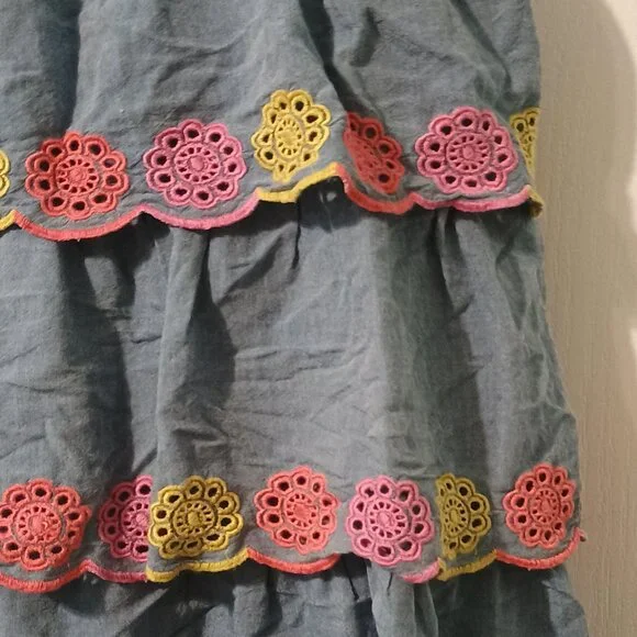 Old Navy/Tiered Dress/Girls/M 8/Denim Blue/Embroidered Sleeveless - Picture 7 of 8